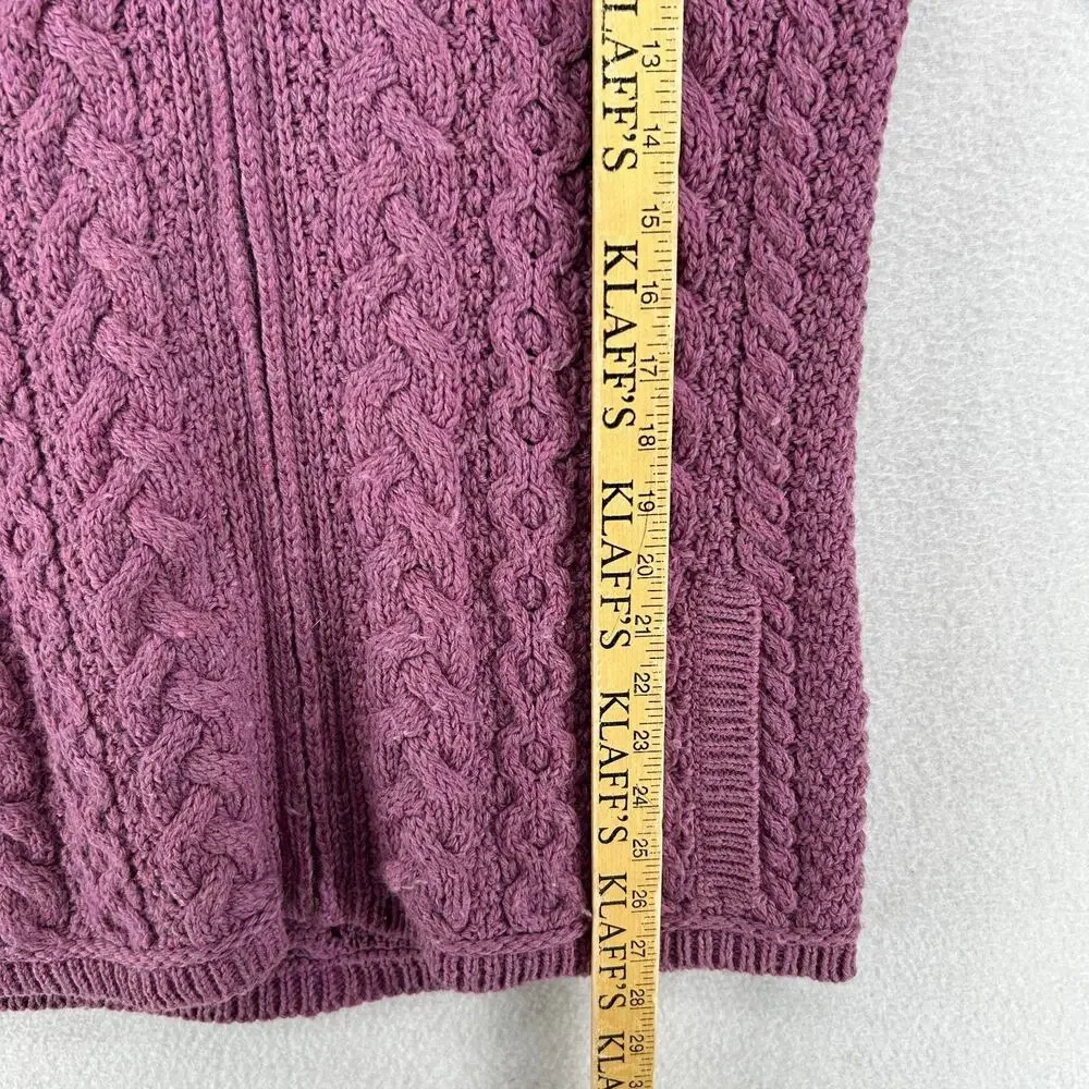 ARAN CRAFTS Sweater Womens S Merino Wool Fisherman Cardigan Zip Up Purple